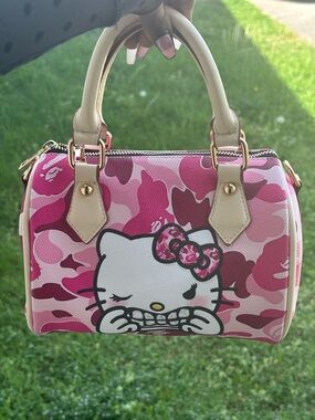 Hello Kitty Pink Camo Mini Satchel with Cream Handles
